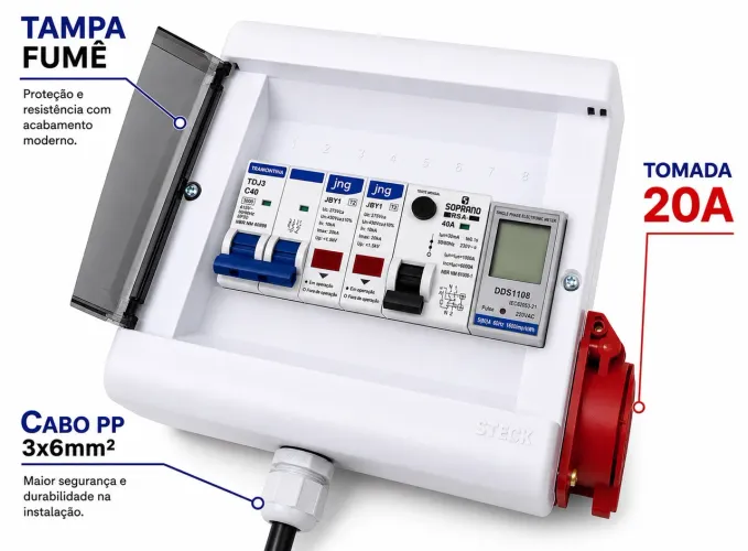 Quadro Proteção Carregador Carro Elétrico 8kw Com Medidor de energia