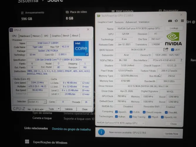 Predator Helios 300 i7 11800h 16gb de ram RTX 3070 8gb