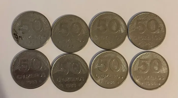 Lote com 8 Moedas- 50 Cruzeiros, Anos Diversos