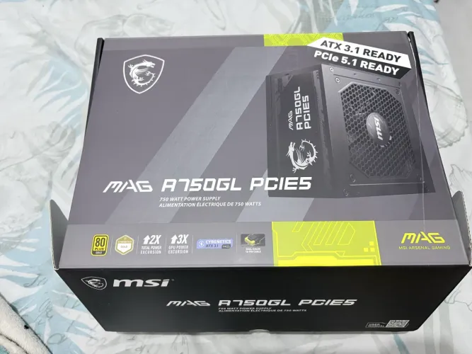 Fonte MSI MAG A750GL, 750W, 80 Plus Gold, Modular, PFC Ativo, Com Cabo, Preto