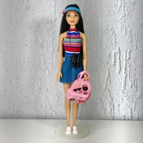 mattel boneca barbie fashion beauty customizada viajante mochila binóculo tenis viseira