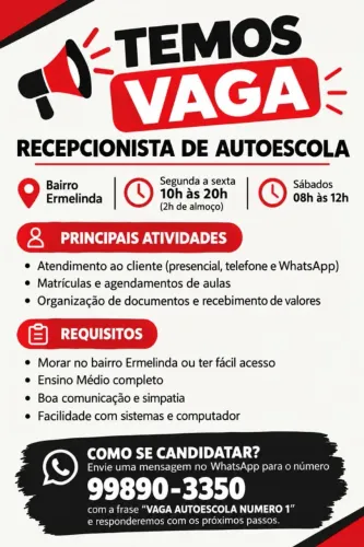 Recepcionista para Autoescola