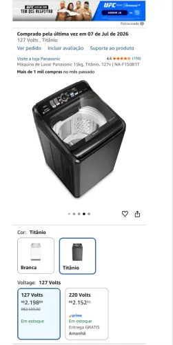 Máquina de Lavar Panasonic 15kg, Titânio, 127v | NA-F150B1T