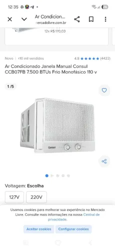 Ar-condicionado 7500 btu 1000 mil reais 4 mes de uso