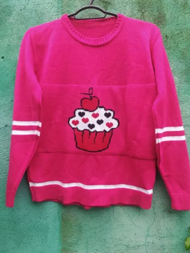 Blusa feminina estilo suéter de lã de malharia nunca usado rosa pink Tam M 38 Brechó