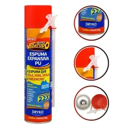 Espuma Expansiva PU Selante Vedatudo 300ml/190g Dryko - Nova a pronta entrega