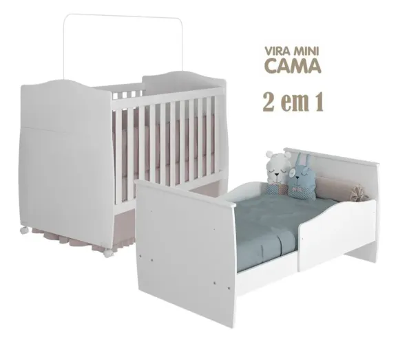 Berço Americano Branco 2 em 1 com colchão