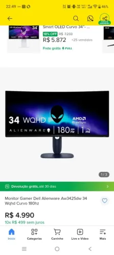 Monitor gamer CURVO 34" ALIENWARE NOVO NA CAIXA