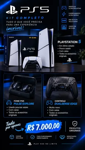 PS5 SLIM DISC, CONTROLES E FONE