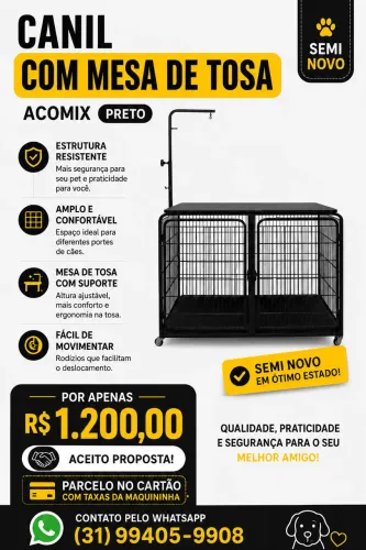 Canil com mesa de tosa açomix para petshop