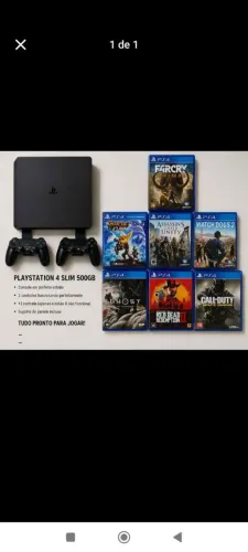 PLAYSTATION 4 - SLIM 500GB + 3 CONTROLES + 7 JOGOS
