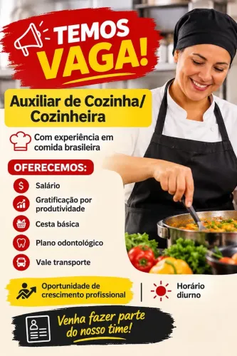 Vaga para Cozinheira ou Auxiliar de Cozinha