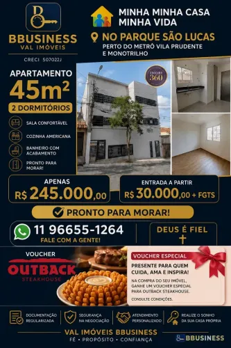 Apartamento à venda com 2 DORMITÓRIOS - Parque São Lucas, São Paulo, SP