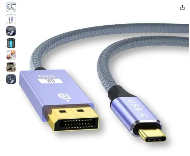 2M Cabo USB C para DisplayPort 1.4 8K a 60 Hz 4K a 240 Hz Thunderbolt 4/3 para cabo Displa