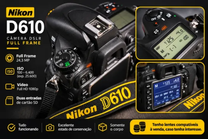 Nikon D610 Full Frame - 24,3 MP | Funcionando perfeitamente