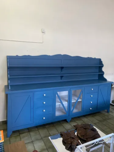 Buffet em madeira maciça na cor azul petróleo ( peça antiga vintage restaurada )
