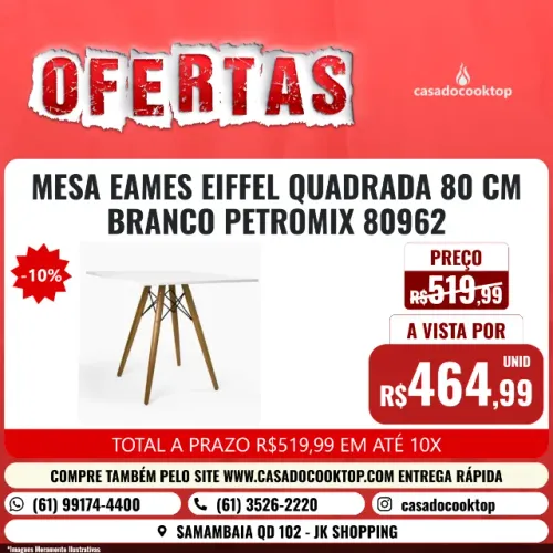 MESA EAMES EIFFEL QUADRADA 80 CM - BRANCO PETROMIX 80962
