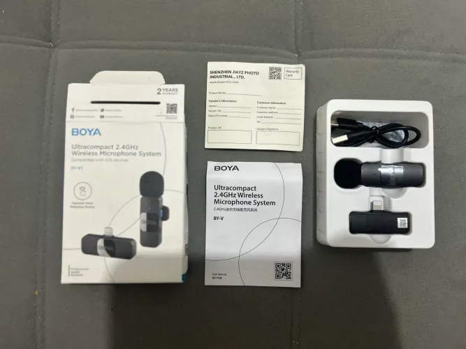 Microfone de Lapela Profissional Sem Fio BOYA BY-V1 Lightning para iPhone - Nunca Usado  