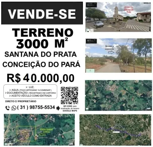 Terreno à venda, 3000 m² : Santana da Prata Ótima oportunidade