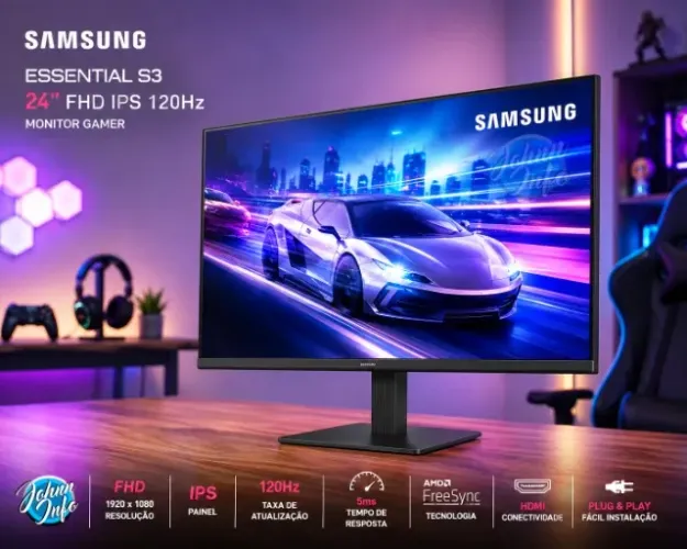 Monitor Gamer Samsung Essential S3 24 FHD IPS 120Hz HDMI Preto
