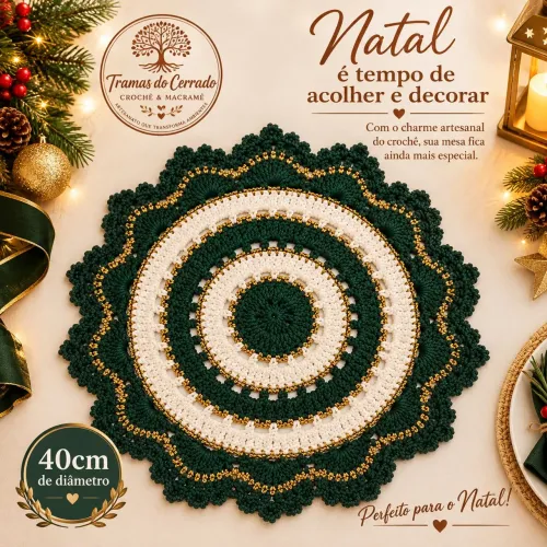 Sousplat de Natal em Crochê, sousplat verde, 40cm, jogo americano de crochê