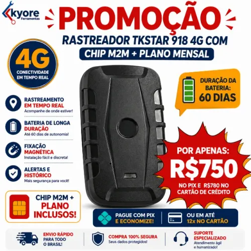 Rastreador TKSTAR 918 4G GPS com Bateria de Até 60 Dias