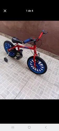 Bicicleta infantil aro 16 vermelha com azul