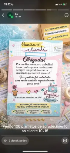 Vendo 100 planfetos de agradecimento 10×15 