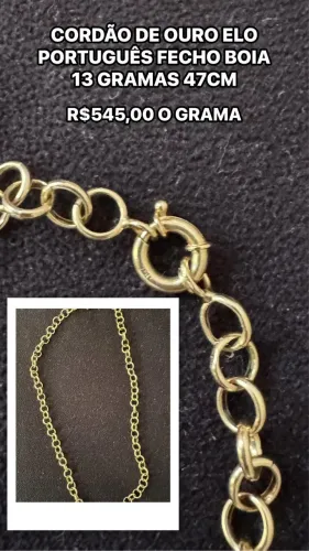 Cordão ouro feminino 13 gramas ( 545,00 o grama )