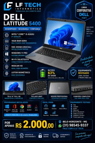 Notebook Dell Latitude 5400 i5 8ª Geração 16GB RAM SSD Windows 11 Pro