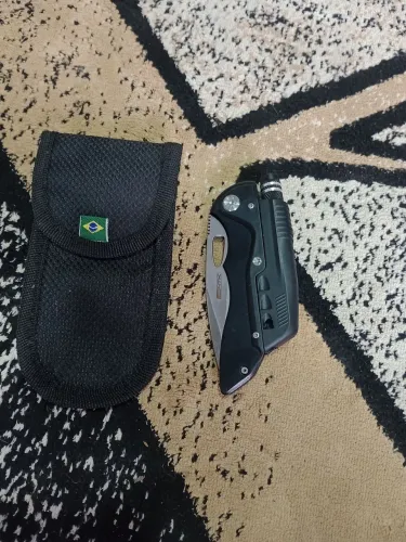 Canivete NTK Inox Tático + Mini Lanterna Embutida e Bainha