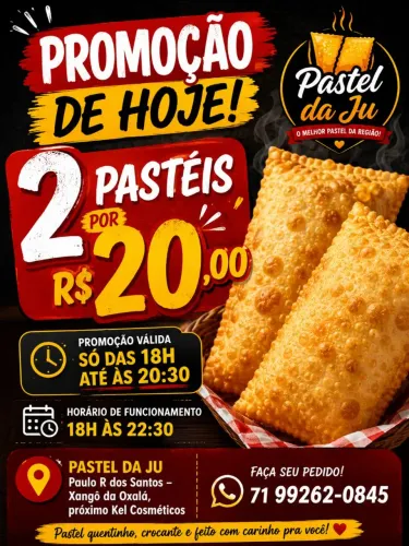 Pastel, batata, e bebidas 