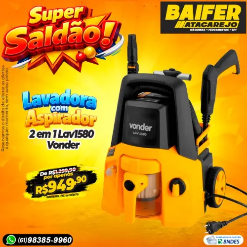 Lavadora de Alta Pressão Com Aspirador 2 em 1 Lav1580 Vonder