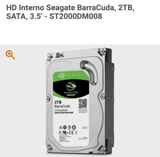 Vende-se HD Interno Seagate BarraCuda, 2TB, SATA, 3.5'
