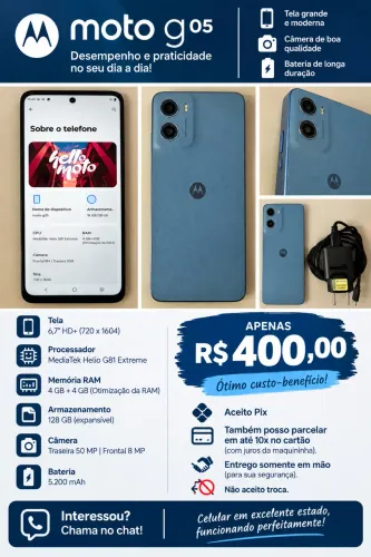 Moto G05 128GB - 4GB RAM - 50MP - Excelente Estado - R$ 400