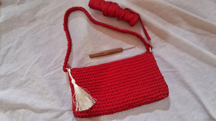 Bolsa crochê fio de malha premium