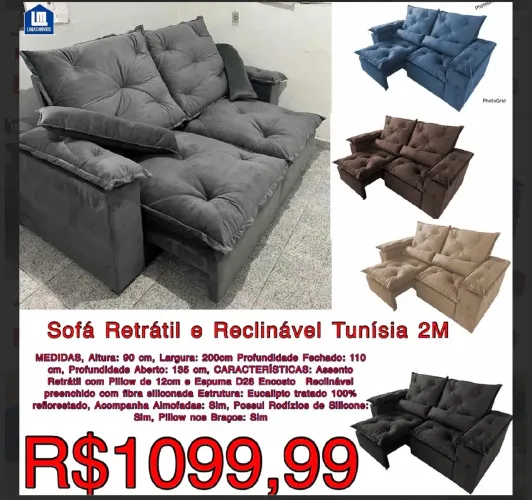 ? 1099,99 - PROMOÇÃO- sofá retrátil e reclinável 2 metros Tunisia / frete grátis