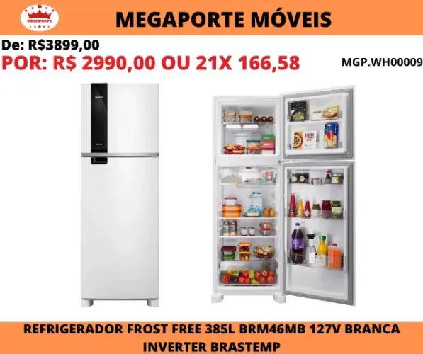 Geladeira Frost Free 385L Brastemp 127V Inverter Branca