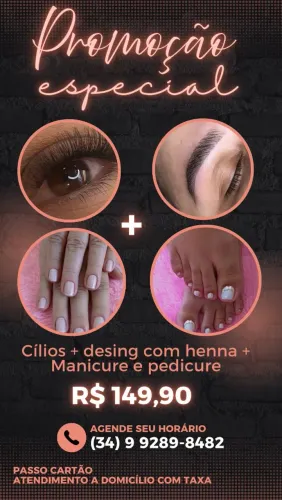 Cilios + sobrancelha + pedicure e manicure