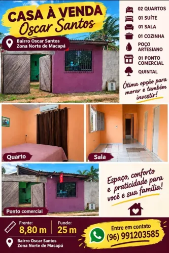 Vende-se uma casa no Oscar Santos, Zona Norte de Macapá 