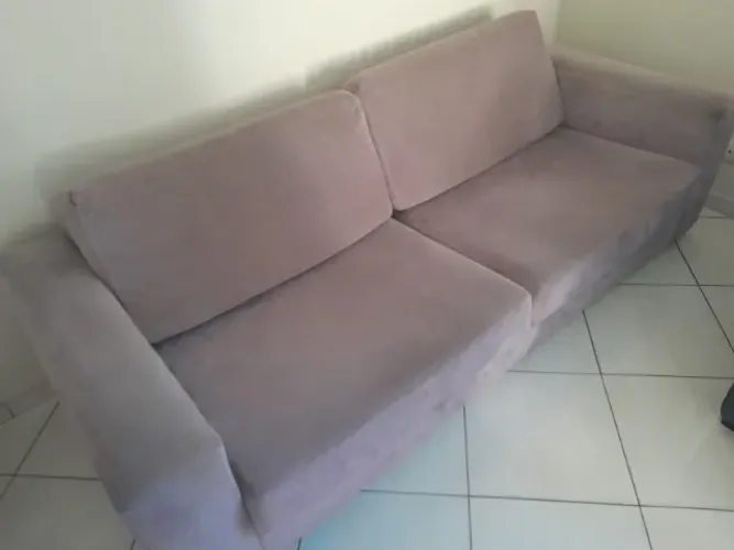 Sofá de Suede Camurça Rosa de 4 Lugares, 2,20 x 90 - Madeira Madeira reforçado.