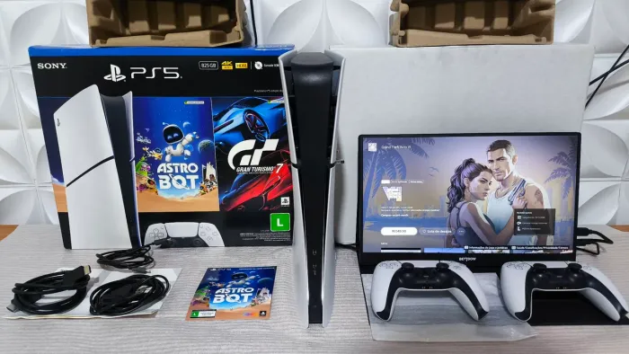 PS5 Slim - Impecável - Completo - Pego seu PS4 Slim, Séries S ou Switch Desbloq no abate