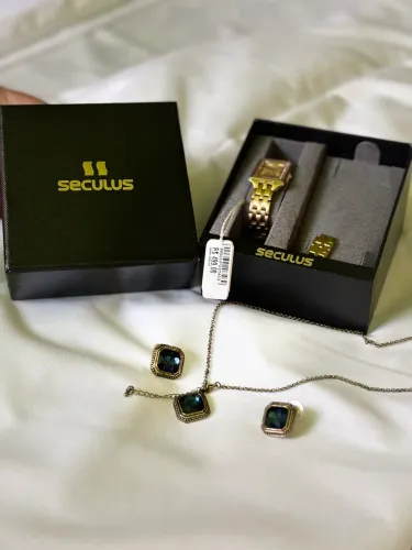 Kit relógio Séculos feminino + colar e brinco feminino