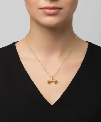 Colar Academia Pingente Haltere Banhado a Ouro 18k Fitness
