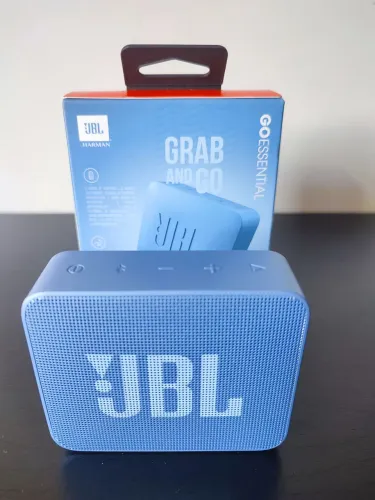 Caixinha bluetooth JBL azul GO essencial caixa e nota fiscal 