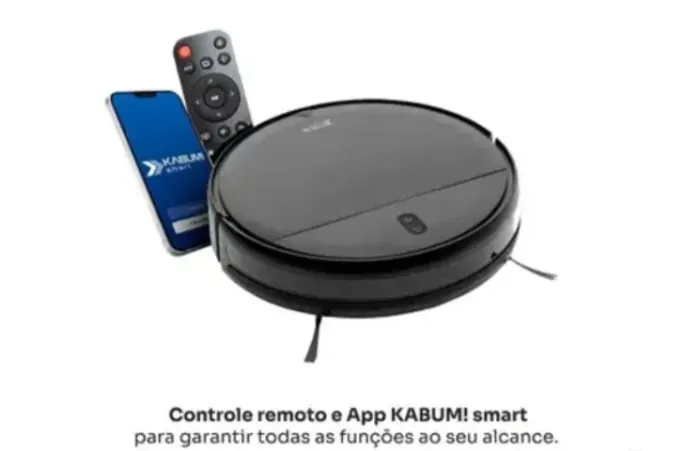 Robô Aspirador e Passa Pano KABUM! smart 100 - 5 Modos de Limpeza, Sensor Anti-Queda, Carr