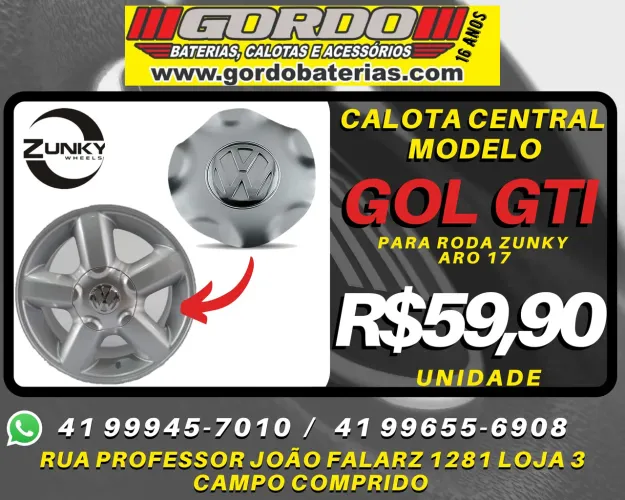Calota centro de roda Volkswagen Gol GTI aro 17 marca Zunky. R$59,90 cada. Disk entrega 