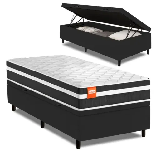 Cama Solteiro Completa Box Suede com Colchão
