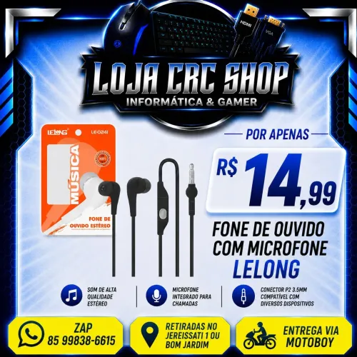 Fone de Ouvido com Microfone Lelong