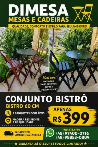 Bistrô e banquetas direto da fábrica. Pagamento somente na entrega. Faça seu orçamento 